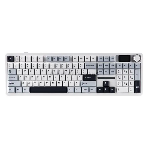 AULA F108 PRO White + Light Blue Tri-Mode Full-Size Mechanical Gaming Keyboard, LEOBOG Reaper Linear Switch, 104-Key Gasket Layout, Hot-Swappable, 1.14-Inch LCD Screen, RGB, 2.4GHz / Bluetooth 5.0 / USB-C, 8000mAh Battery