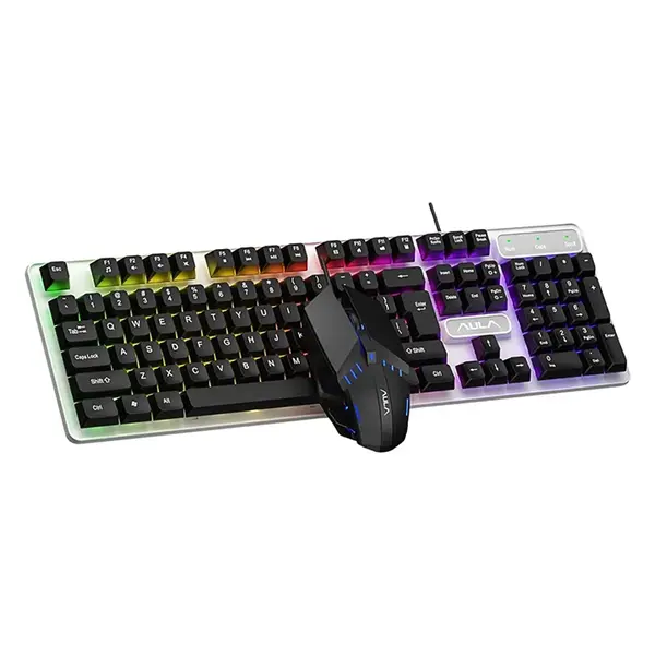 Aula F3061 Gaming Keyboard & Mouse Combo Black, 104-Key RGB Membrane Keyboard, 1200 DPI Optical Mouse, Anti-Ghosting Design, Wired Gaming Combo