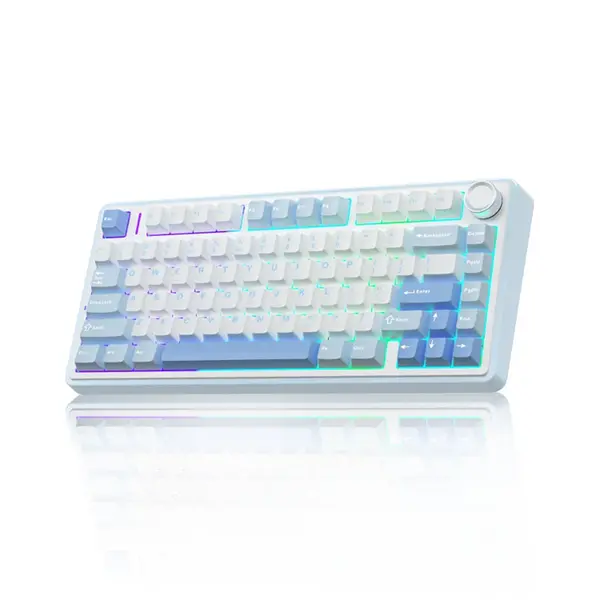 Aula F75 Sea Salt Blue Wireless Mechanical Gaming Keyboard, Crescent Switches, 75% Compact Layout, Tri-Mode Connectivity, RGB Backlighting, Hot-Swappable Keyboard