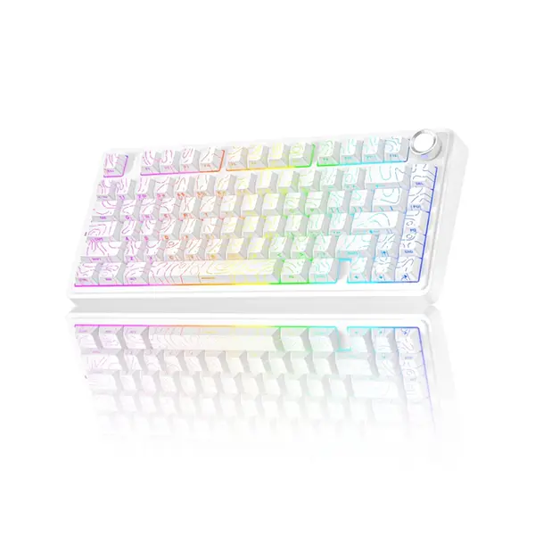 Aula F75 White Contour Wireless Mechanical Gaming Keyboard, Star Vector (Seiya) Switches, 75% Compact Layout, Tri-Mode Connectivity, RGB Backlighting, Hot-Swappable Keyboard