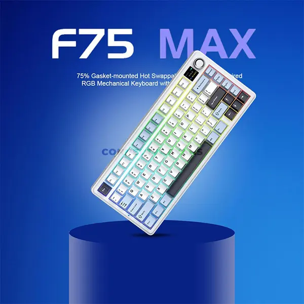 AULA F75 MAX Glacier Blue Tri-Mode Mechanical Gaming Keyboard, Light Blue + White + Black Purple Colorway, LEOBOG Reaper Linear Switch, 75% 80-Key Gasket Layout, Hot-Swappable, TFT Smart Display, RGB, 2.4GHz / Bluetooth / USB-C, 4000mAh Battery