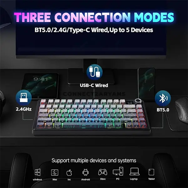 AULA F75 MAX Gradient Grey Contour Line Tri-Mode Mechanical Gaming Keyboard, LEOBOG Reaper Linear Switch, 75% 80-Key Gasket Layout, Hot-Swappable, TFT Smart Display, RGB, 2.4GHz / Bluetooth / USB-C, 4000mAh Battery