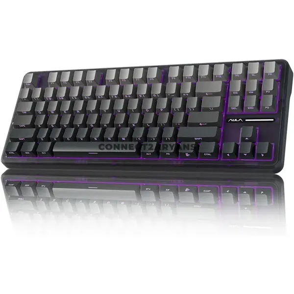 AULA F87 Gradient Grey Side-Engraved Tri-Mode Mechanical Gaming Keyboard, Space Crystal Linear Switch, 80% TKL 87-Key Gasket Layout, Hot-Swappable, RGB Backlight, Bluetooth / 2.4GHz / USB-C