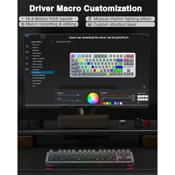 AULA F87 Gradient Grey Side-Engraved Tri-Mode Mechanical Gaming Keyboard, Space Crystal Linear Switch, 80% TKL 87-Key Gasket Layout, Hot-Swappable, RGB Backlight, Bluetooth / 2.4GHz / USB-C