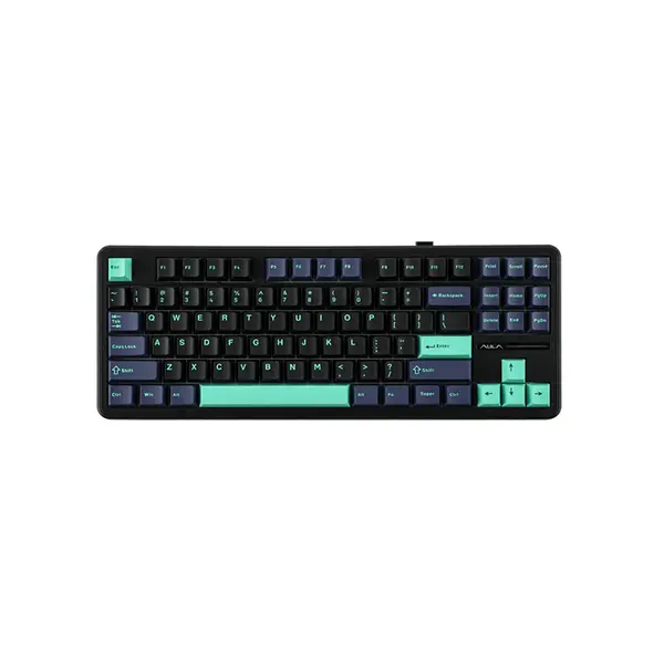 AULA F87 Pro Black + Dark Blue + Cyan Tri-Mode Mechanical Gaming Keyboard, LEOBOG Greywood V4 Linear Switch, 87-Key TKL Gasket Layout, Hot-Swappable, RGB Backlight