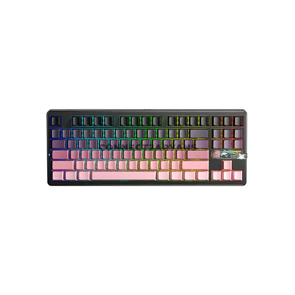 Aula F87 Pro Gradient Pink Wireless Mechanical Gaming Keyboard, Contoured Side-Engraved Keycaps, Gray Wood Switches, 8000mAh Battery, Tri-Mode Connectivity, RGB Backlighting, Hot-Swappable Keyboard