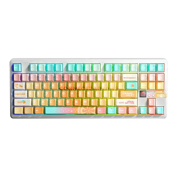 AULA F87 PRO V2 White Orange Tri-Mode TKL Mechanical Gaming Keyboard, Meteor Ice Cream Linear Switch, 87-Key Gasket-Mounted Layout, Hot-Swappable, 8K Polling Rate, RGB, 2.4GHz / Bluetooth / USB-C, 10000mAh Battery