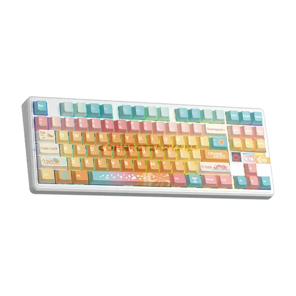AULA F87 PRO V2 White Orange Tri-Mode TKL Mechanical Gaming Keyboard, Meteor Ice Cream Linear Switch, 87-Key Gasket-Mounted Layout, Hot-Swappable, 8K Polling Rate, RGB, 2.4GHz / Bluetooth / USB-C, 10000mAh Battery