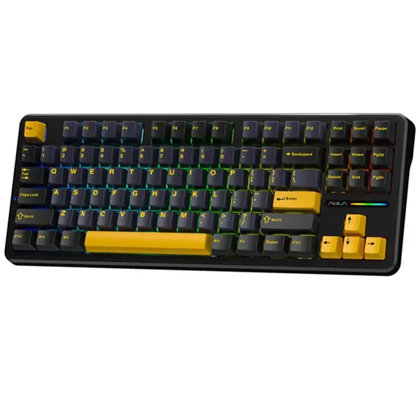 Aula F87 Thunder Black V3 Mechanical Gaming Keyboard, Gray Wood Switch V3, Black Dark Blue Orange Design, 87-Key TKL Layout, RGB Backlighting, Wired Gaming Keyboard