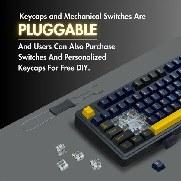 Aula F87 Thunder Black V3 Mechanical Gaming Keyboard, Gray Wood Switch V3, Black Dark Blue Orange Design, 87-Key TKL Layout, RGB Backlighting, Wired Gaming Keyboard