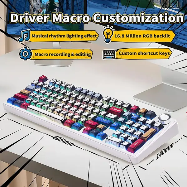 Aula F99 Pro Comic Wireless Mechanical Gaming Keyboard, Comic-Themed Keycaps, Star Vector (Seiya) Switches, 99-Key Compact Layout, Tri-Mode Connectivity, RGB Backlighting, Hot-Swappable Keyboard