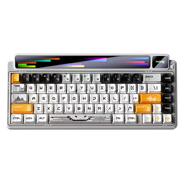 AULA-LEOBOG AMG65 White + Black + Orange Tri-Mode 65% Gasket Mechanical Gaming Keyboard, Silent Cotton Candy Switch, Hot-Swappable, RGB Dot Matrix Screen, 1.14-Inch TFT Display, Bluetooth / 2.4GHz / USB-C, 8000mAh Battery