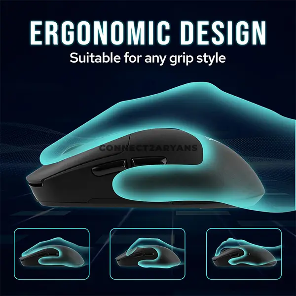 AULA SC680 Black Ergonomic Tri-Mode Wireless Gaming Mouse, PAW3395 Sensor, Up to 26,000 DPI, 58g Lightweight Design, 1000Hz Polling Rate, 7 Buttons, Bluetooth / 2.4GHz / USB-C Wired, 500mAh Battery