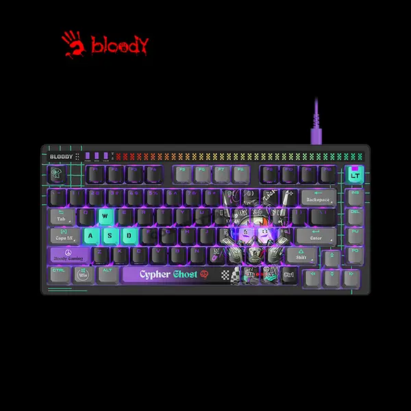 Bloody AT75 Alpha Cypher Ghost Optical Switch Mechanical Gaming Keyboard, 75% Compact Layout, Voice-Activated LED Lighting Bar, RGB Backlighting, Optical Mechanical Switches, Gaming Keyboard