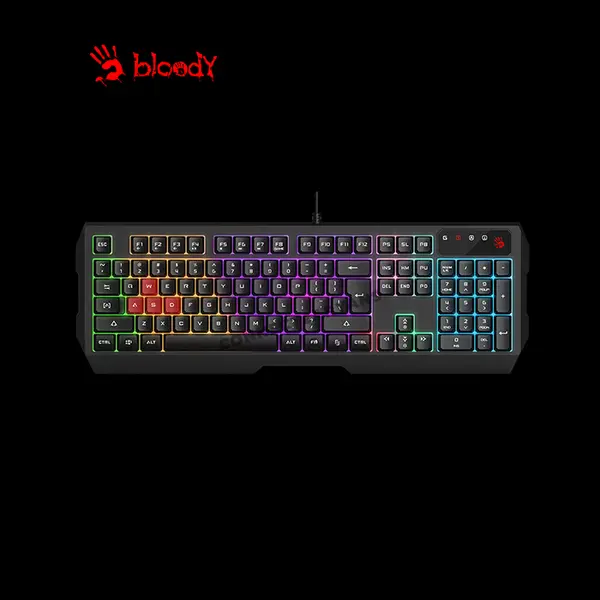 Bloody B135N Neon Backlit Gaming Keyboard, Multi-Key Anti-Ghosting, Adjustable Backlighting, Gaming Membrane Keys, Spill Resistant Design, Wired USB Gaming Keyboard