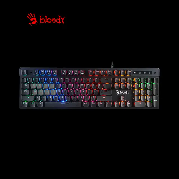 Bloody B500N Black Mecha-Like Gaming Keyboard, Mecha-Like Switch Technology, Neon Backlit Illumination, Multi-Key Anti-Ghosting, Spill Resistant Design, Wired USB Gaming Keyboard