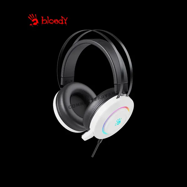 Bloody G521 White Virtual 7.1 Surround Sound Gaming Headset, RGB Lighting Effects, Noise-Cancelling Microphone, Comfortable Over-Ear Design, USB Gaming Headset
