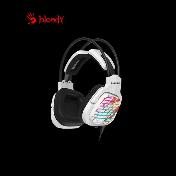 Bloody G565 Energy White Gaming Headset, Virtual 7.1 Surround Sound, Noise-Cancelling Microphone, RGB Lighting Effects, Energy White Over-Ear Gaming Headset