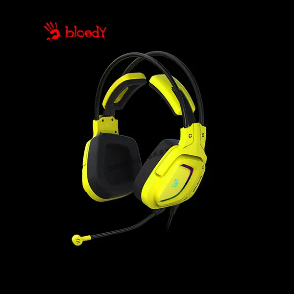 Bloody G575 Punk Yellow Gaming Headset, Virtual 7.1 Surround Sound, Noise-Cancelling Microphone, RGB Lighting Effects, Punk Yellow Over-Ear Gaming Headset