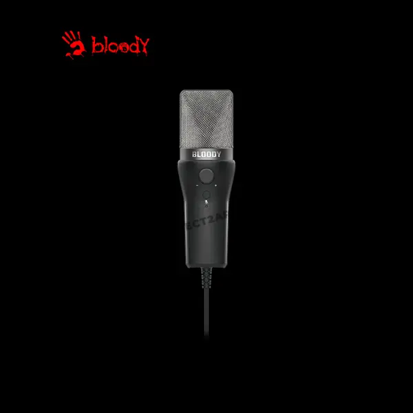Bloody GM20 USB Gaming Microphone, Cardioid Pickup Pattern, 10mm Electret Condenser Capsule, Built-In Pop Filter, Press-to-Mute Function, Tripod Stand