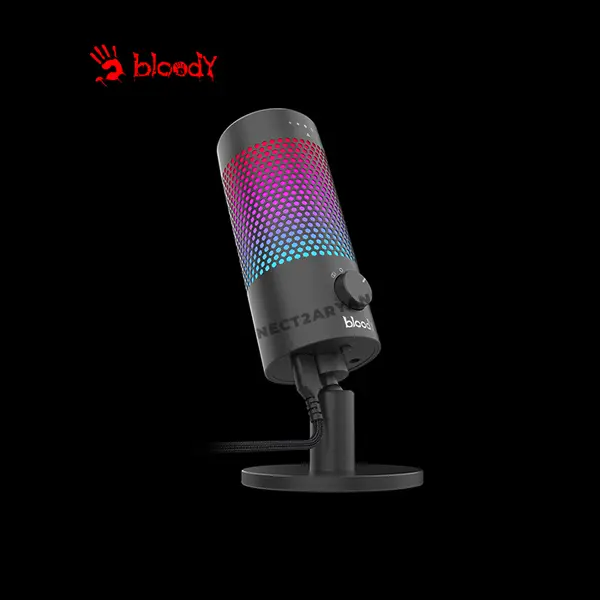 Bloody GM50 Pro RGB USB Gaming Microphone, 192kHz High Sample Rate, 4 Polar Patterns, Tap-to-Mute Sensor, 8 RGB Lighting Effects, USB Type-C Connectivity, Black Edition