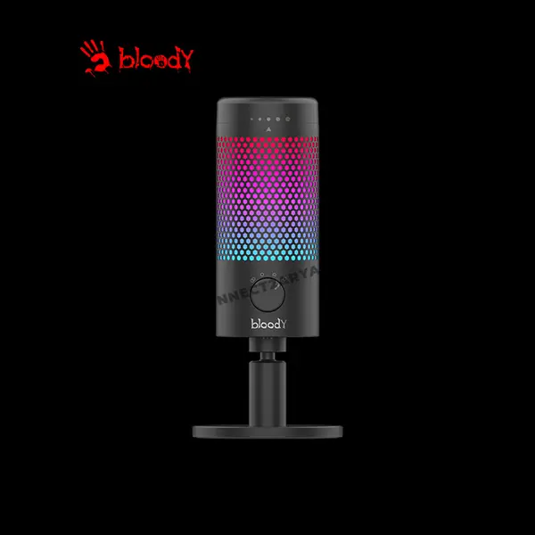 Bloody GM50 Pro RGB USB Gaming Microphone, 192kHz High Sample Rate, 4 Polar Patterns, Tap-to-Mute Sensor, 8 RGB Lighting Effects, USB Type-C Connectivity, Black Edition