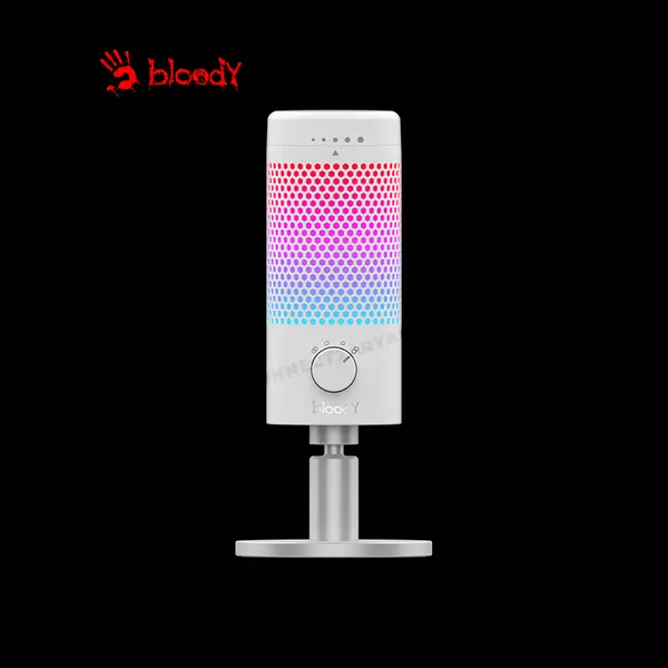 Bloody GM50 Pro RGB USB Gaming Microphone, 192kHz High Sample Rate, 4 Polar Patterns, Tap-to-Mute Sensor, 8 RGB Lighting Effects, USB Type-C Connectivity, White Edition