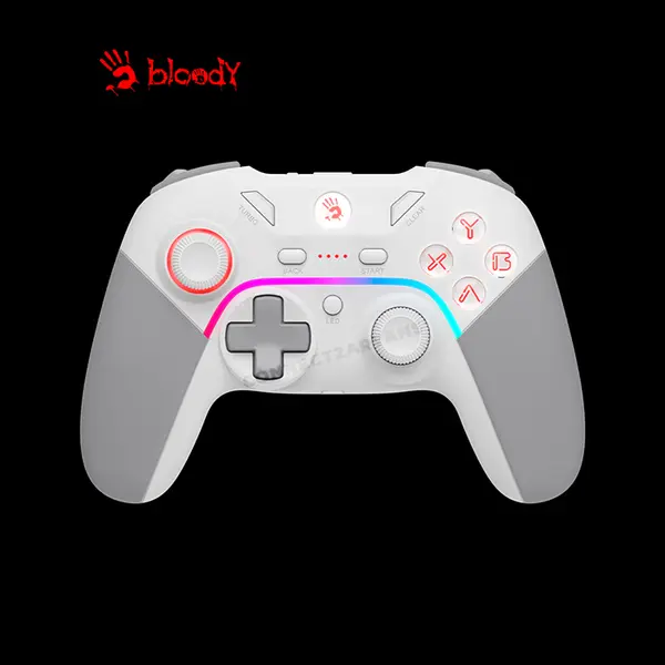 Bloody GPW70 RGB Wireless Gaming Controller Sports White, 2.4GHz Wireless & USB Wired Connectivity, Dual Vibration Feedback, RGB Lighting Effects, Multi-Platform Gaming Controller
