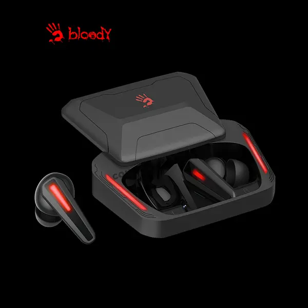 Bloody M70 ANC True Wireless Gaming Earbuds, Bluetooth 5.2 Connectivity, Active Noise Cancellation, Dual ENC Microphones, 24 Hours Total Playtime, Black + Red Edition