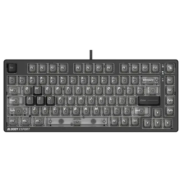 Bloody MS76 Stellar Black Magnetic Hall Effect Gaming Keyboard, 75% Compact Layout, Magnetic Hall Effect Switches, Rapid Trigger Technology, Adjustable Actuation, RGB Backlit Mechanical Gaming Keyboard