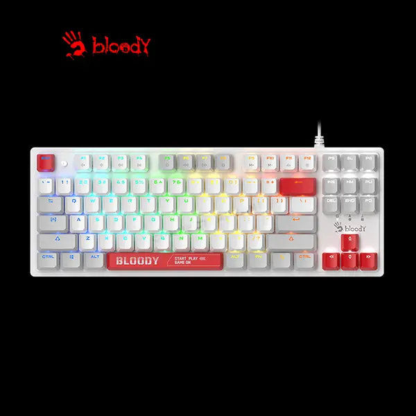 Bloody S310N Energy White Mecha-Like Gaming Keyboard, Mecha-Like Switch Technology, Energy White Edition Design, RGB Backlighting, Multi-Key Anti-Ghosting, Wired Gaming Keyboard