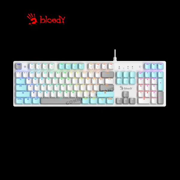 Bloody S520N Icy White Mecha-Like Gaming Keyboard, Mecha-Like Switch Technology, RGB Backlighting, Full-Size Layout, Multi-Key Anti-Ghosting, Wired Gaming Keyboard