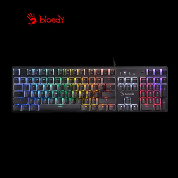 Bloody S520N Pudding Black Mecha-Like Gaming Keyboard, Mecha-Like Switch Technology, Pudding Keycaps, RGB Backlighting, Full-Size Layout, Multi-Key Anti-Ghosting, Wired Gaming Keyboard