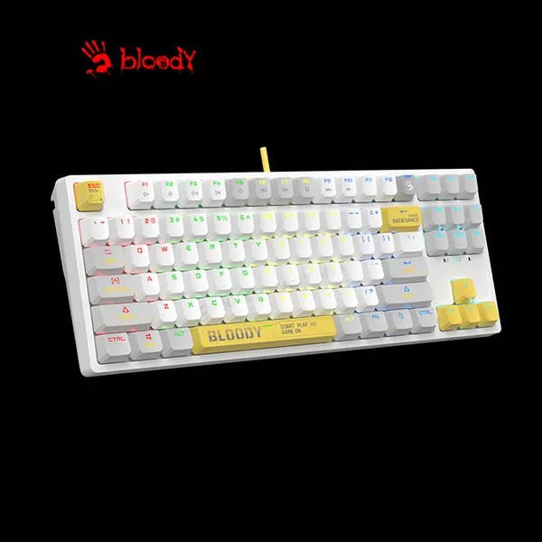 Bloody S87 Energy White Mechanical Gaming Keyboard, Red Mechanical Switches, 87-Key Tenkeyless Layout, RGB Backlighting, Hot-Swappable Design, Wired Gaming Keyboard