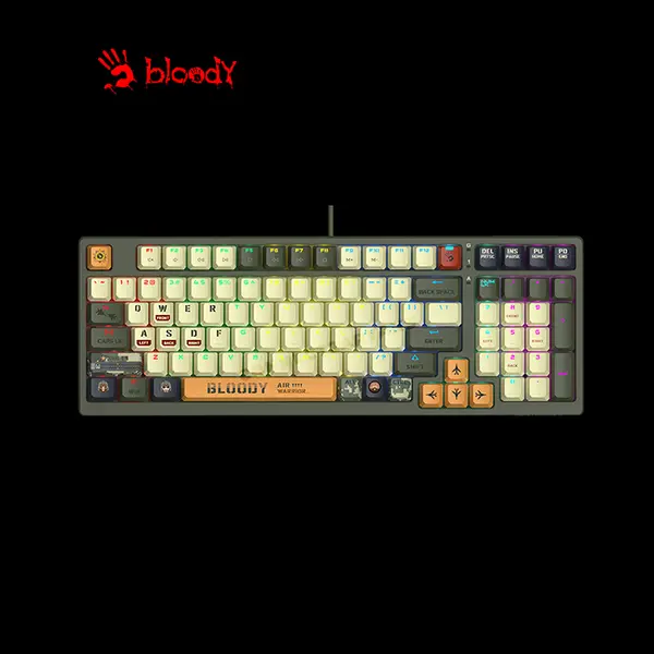 Bloody S98 Aviator Mechanical Gaming Keyboard, Red Mechanical Switches, 98-Key Compact Layout, Aviator Edition Design, RGB Backlighting, Hot-Swappable Gaming Keyboard