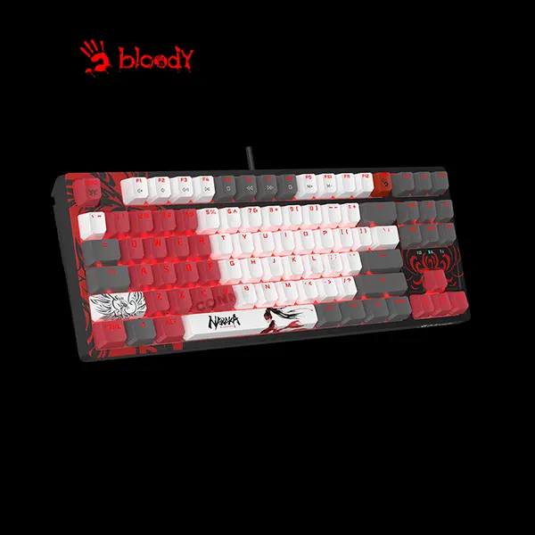 Bloody S98 Naraka Mechanical Gaming Keyboard, Red Mechanical Switches, 98-Key Compact Layout, Naraka Edition Design, RGB Backlighting, Hot-Swappable Gaming Keyboard