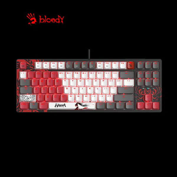 Bloody S98 Naraka Mechanical Gaming Keyboard, Red Mechanical Switches, 98-Key Compact Layout, Naraka Edition Design, RGB Backlighting, Hot-Swappable Gaming Keyboard