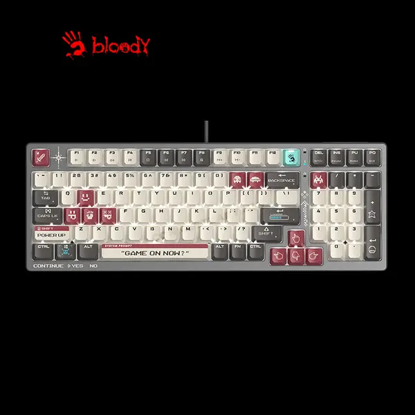 Bloody S98 Pixel Red Mechanical Gaming Keyboard, Red Mechanical Switches, 98-Key Compact Layout, Pixel Red Edition Design, RGB Backlighting, Hot-Swappable Gaming Keyboard