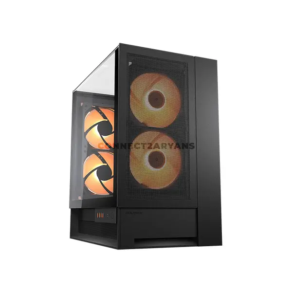 COUGAR OmnyX Black Mid Tower PC Case with Omnidirectional Dynamic Flow System, 4×160mm ARGB PWM Fans, Dual Tempered Glass Panels, Dual USB 3.2 Gen 2 Type-C Ports, Native Vertical GPU Mount, ATX Motherboard Support