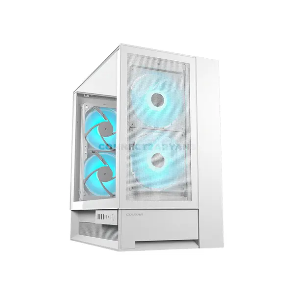 COUGAR OmnyX White Mid Tower PC Case with Omnidirectional Dynamic Flow System, 4×160mm ARGB PWM Fans, Dual Tempered Glass Panels, Dual USB 3.2 Gen 2 Type-C Ports, Native Vertical GPU Mount, ATX Motherboard Support