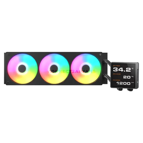 COUGAR POSEIDON VISTEK PRO 360 ARGB Black AIO Liquid CPU Cooler with 3.95-inch IPS TFT LCD Display, 720×720 Resolution, Single-Frame PWM ARGB Fans, Intel LGA1851 & AMD AM5 Support