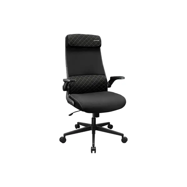 COUGAR STRYDER Black Ergonomic Gaming Chair with Adjustable Headrest, Flip-Up Armrests, Multi-Density Foam Seat, Ergonomic Lumbar Support, Class 4 Gas Lift & Linen-Style Upholstery