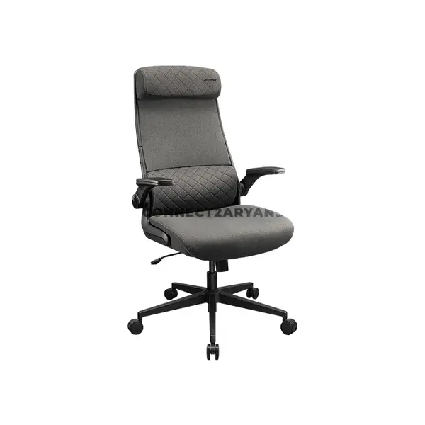 COUGAR STRYDER Gray Ergonomic Gaming Chair with Adjustable Headrest, Flip-Up Armrests, Multi-Density Foam Seat, Ergonomic Lumbar Support, Class 4 Gas Lift & Linen-Style Upholstery