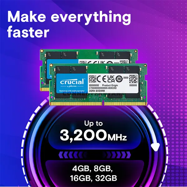 Crucial 16GB DDR4 3200MHz CL22 1.2V SO-DIMM Laptop RAM Memory Module CT16G4SFRA32A – High-Speed DDR4-3200 Notebook Memory Upgrade – Black