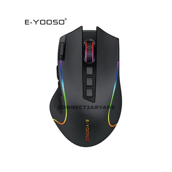 E-YOOSO X-11 Pro Tri-Mode Wireless Gaming Mouse Black, RGB Lighting Effects, Bluetooth + 2.4GHz Wireless + Wired Connectivity, Ergonomic Gaming Mouse