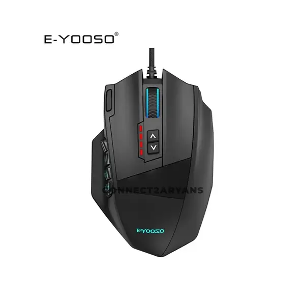 E-YOOSO X-39 Pro Wired Gaming Mouse Black, 16400 DPI Optical Sensor, 20 Programmable Buttons, RGB Lighting Effects, USB Connectivity, Gaming Mouse