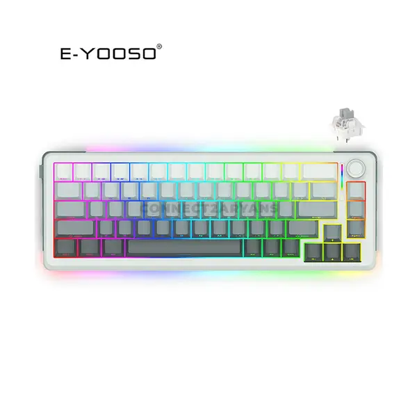 E-YOOSO Z-68 Tri-Mode Wireless Mechanical Gaming Keyboard Gradient Gray, Silver Wood Switches, RGB Backlighting, Bluetooth 5.0 + 2.4GHz Wireless + Wired Connectivity, Mechanical Gaming Keyboard