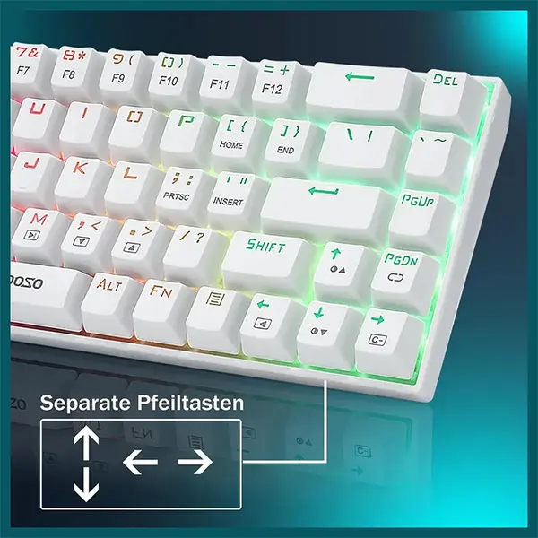 E-YOOSO Z-686 Tri-Mode Wireless Mechanical Gaming Keyboard White, Red Switches, RGB Backlighting, Bluetooth 5.0 + 2.4GHz Wireless + Wired Connectivity, Mechanical Gaming Keyboard