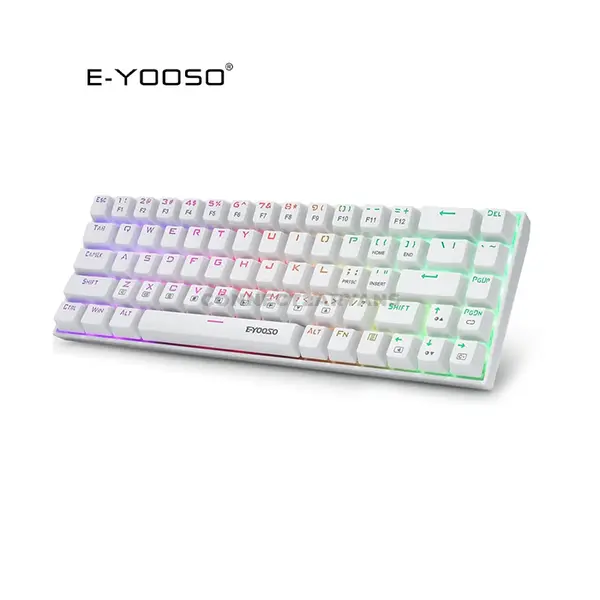E-YOOSO Z-686 Tri-Mode Wireless Mechanical Gaming Keyboard White, Red Switches, RGB Backlighting, Bluetooth 5.0 + 2.4GHz Wireless + Wired Connectivity, Mechanical Gaming Keyboard