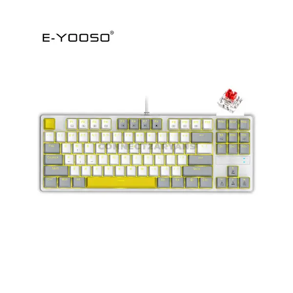 E-YOOSO Z-87 Mechanical Gaming Keyboard White Gray, Red Switches, RGB Backlighting, 87-Key Tenkeyless Layout, Wired Mechanical Keyboard